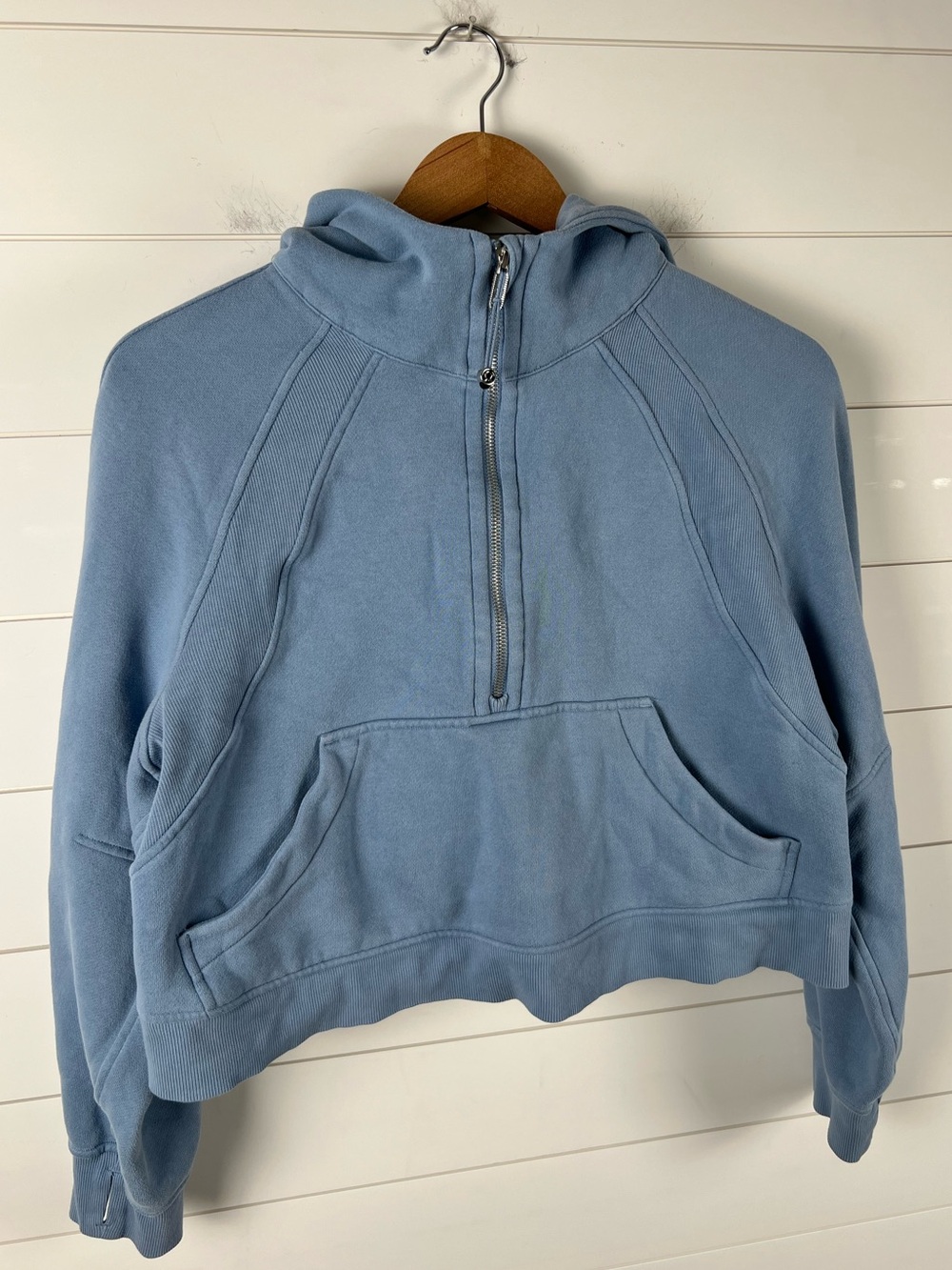 Lululemon Scuba Oversized Half Zip Hoodie Blue Cropped Sweatshirt Size M/L - Picture 4 of 11